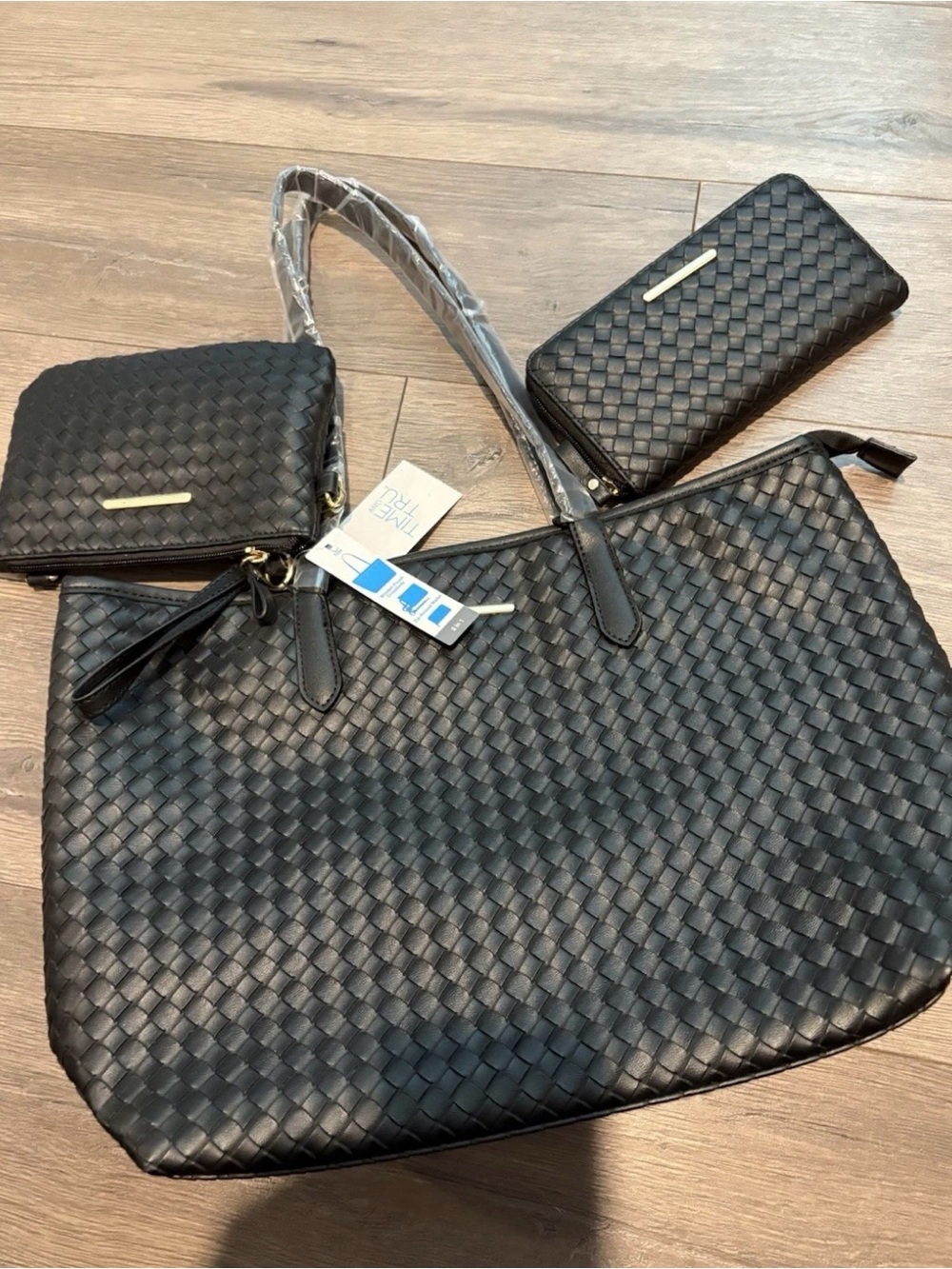 Womens Time and Tru 3-Piece 3 In 1 Handbag Set Black